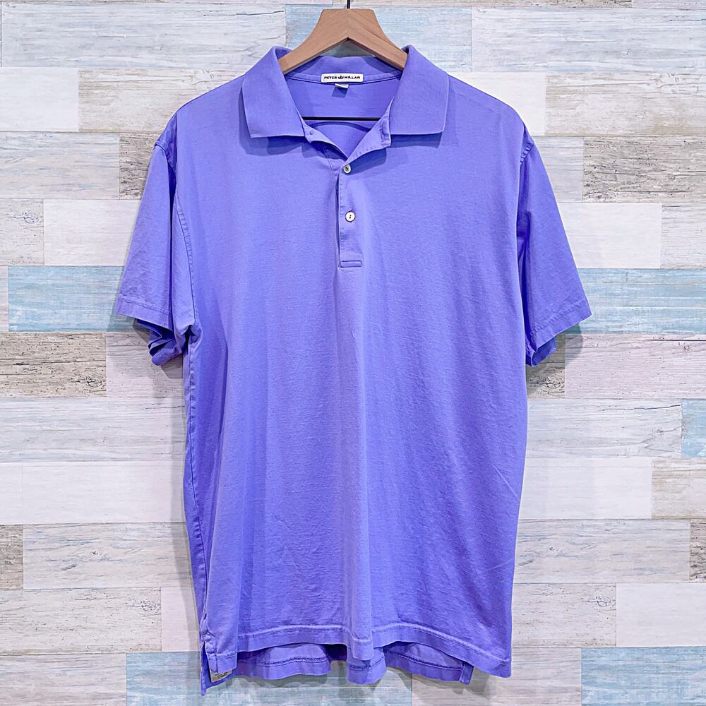 Peter Millar Soft Jersey Golf Polo Shirt Purple Short Sleeve Casual Mens Large